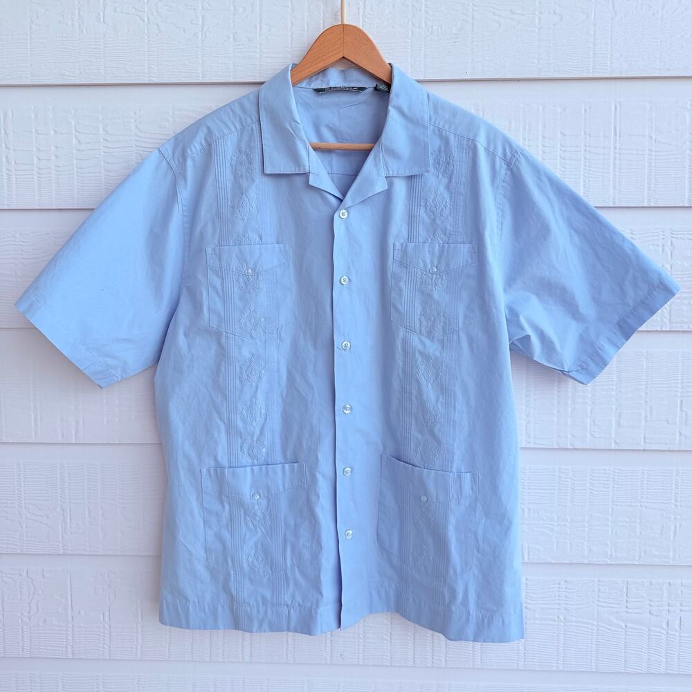Cubavera Embroidered Guayabera Shirt Blue Coastal Dad Resort XL